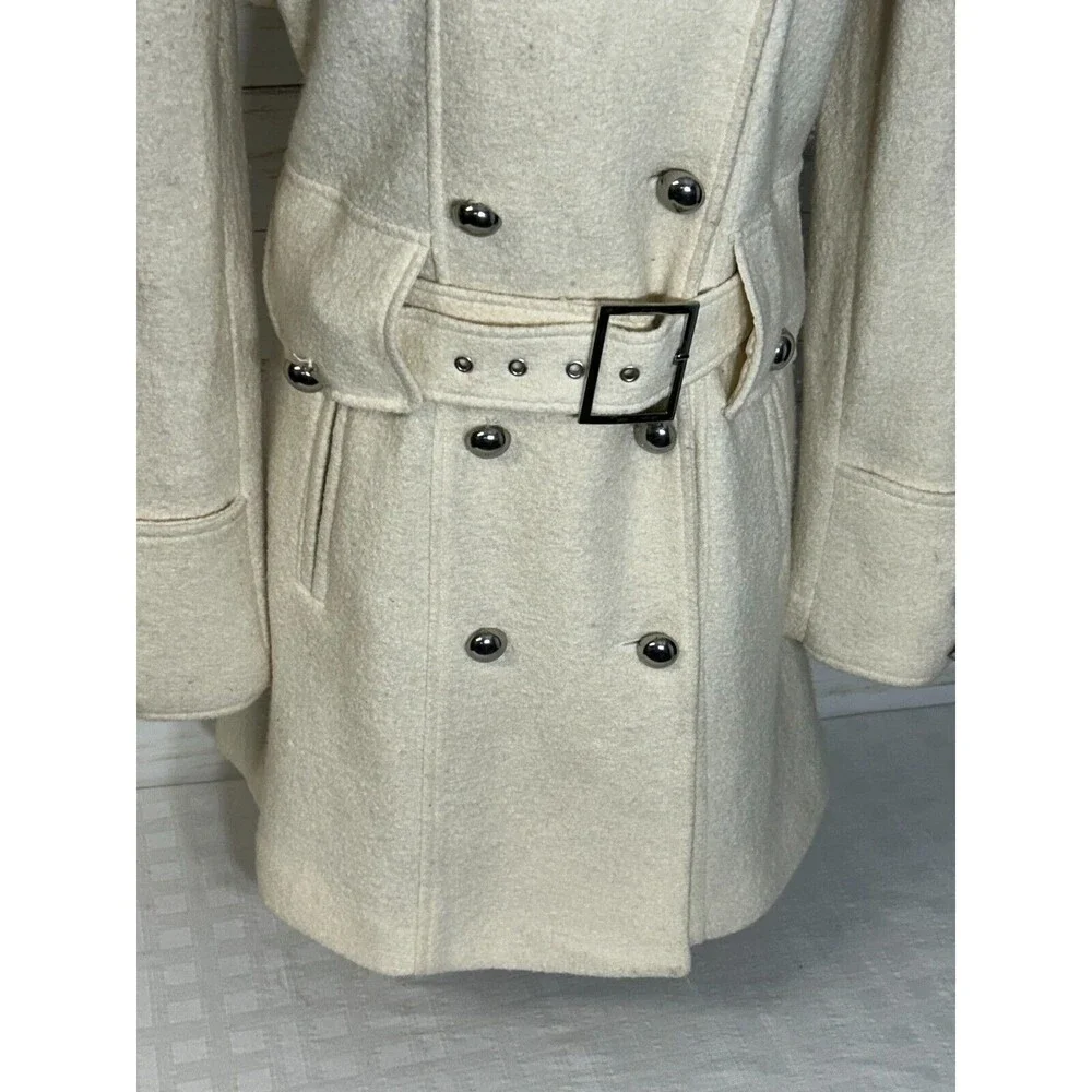 VIA 100% Boiled Wool Viscose Ivory White Size 8 Womens Long Jacket Coat spiga